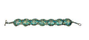 Rare Bracelet Crushed Turquoise & Silver Tone Pattern Toggle Vintage Ethnic EUC